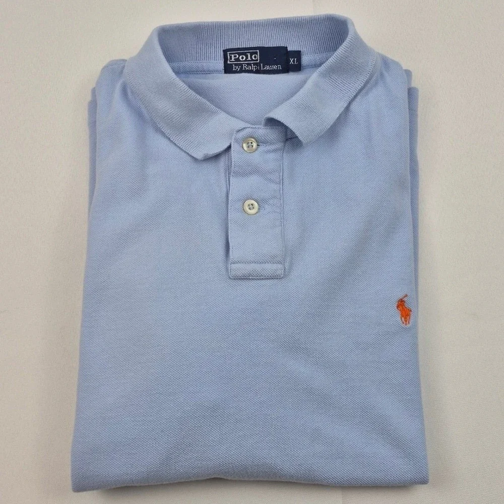 Polo Ralph Lauren Mens XL Light Blue Piqué Polo Shirt Red Pony Logo Classic Golf